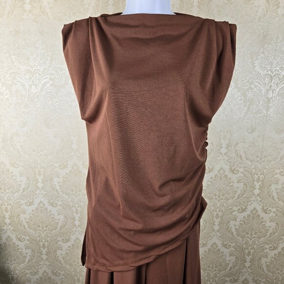 Zestora Size Small Brown 2 Piece Pant Set Bateau Neckline Elastic Pull On Pants - Picture 3 of 15